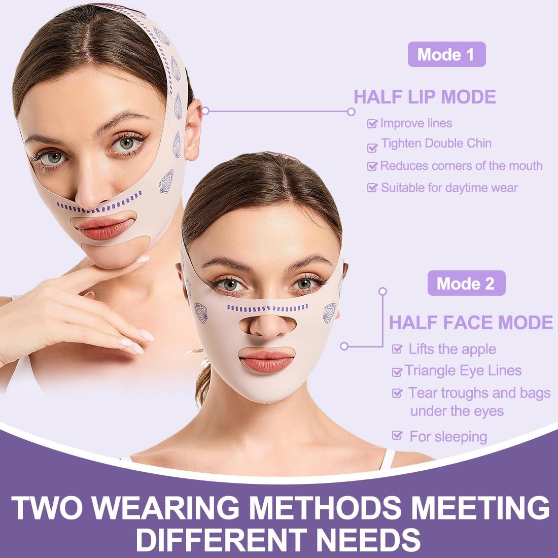 Masque gainant visage - Effet V-Lift - Pour lifting du visage, resserrage des rides, réducteur de double menton
